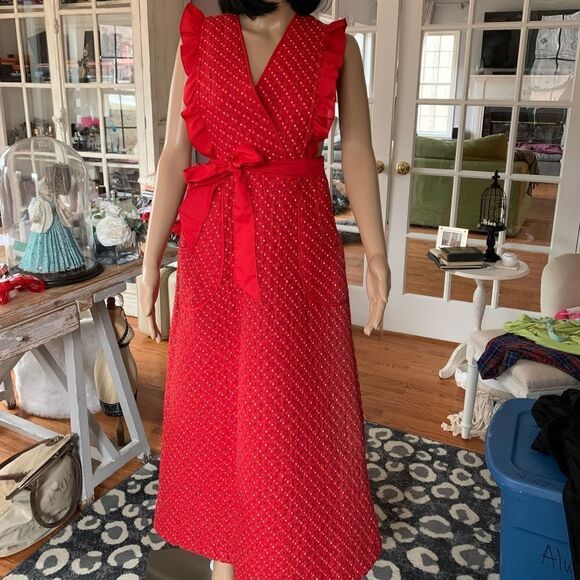 Vintage Red Quilted Apron Front Maxi Dress sz 12 ( modern) - Picture 1 of 5
